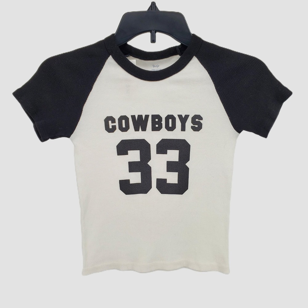 Brandy Melville PacSun Small White Black Cowboys 33 Raglan Ribbed Baby Tee‎ Crop